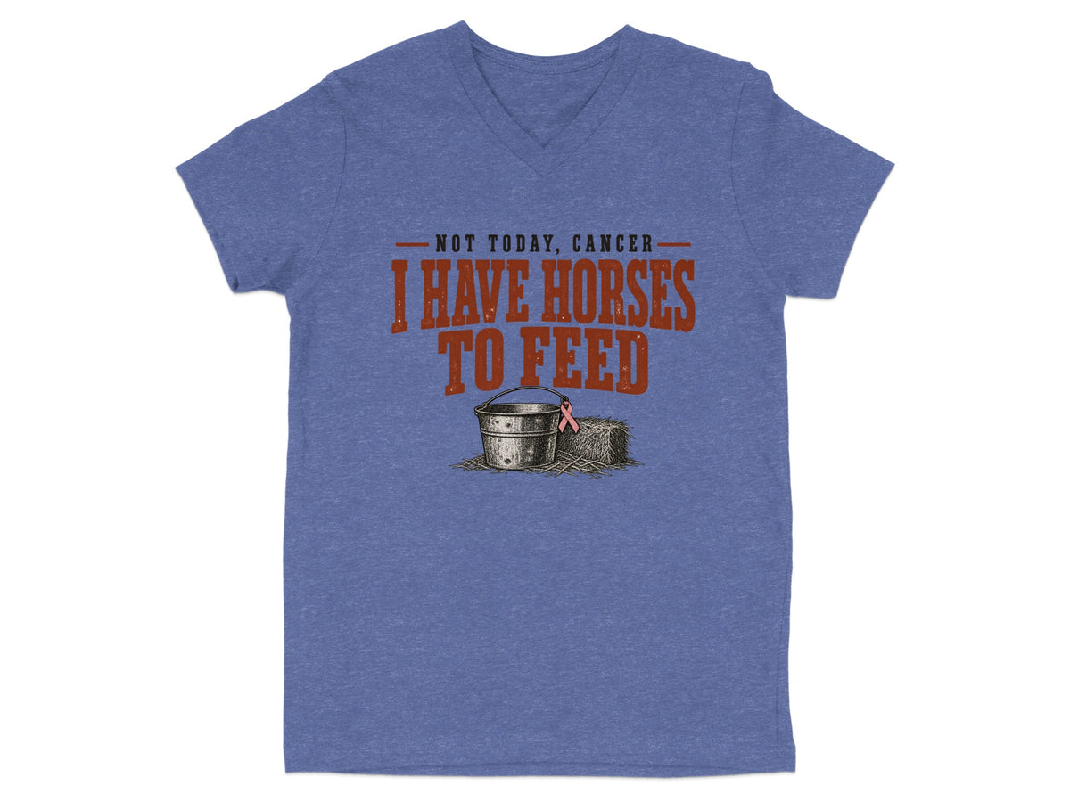 T-shirt with text "Not today, cancer, I have horses to feed."