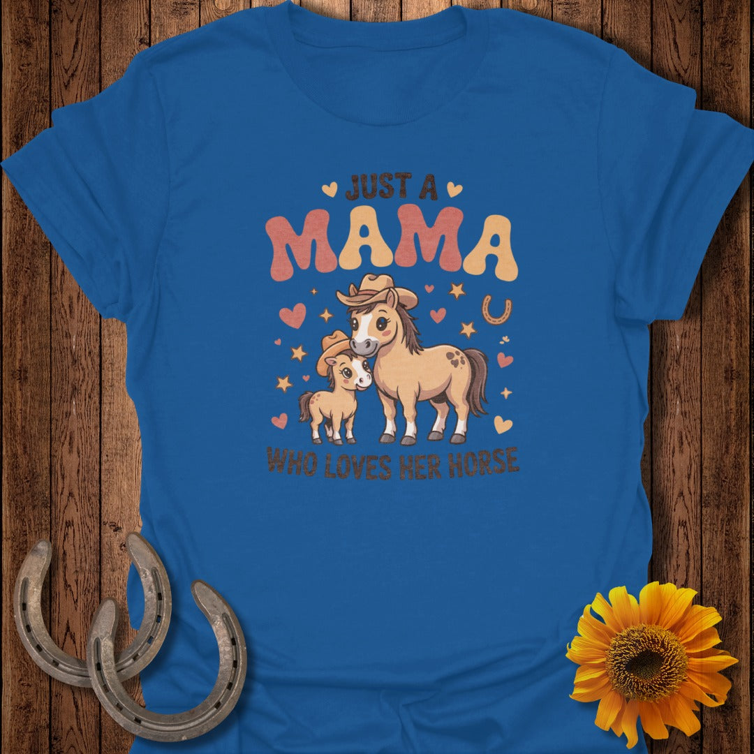 Mama and horse illustration with text "Just a mama who loves her horse."