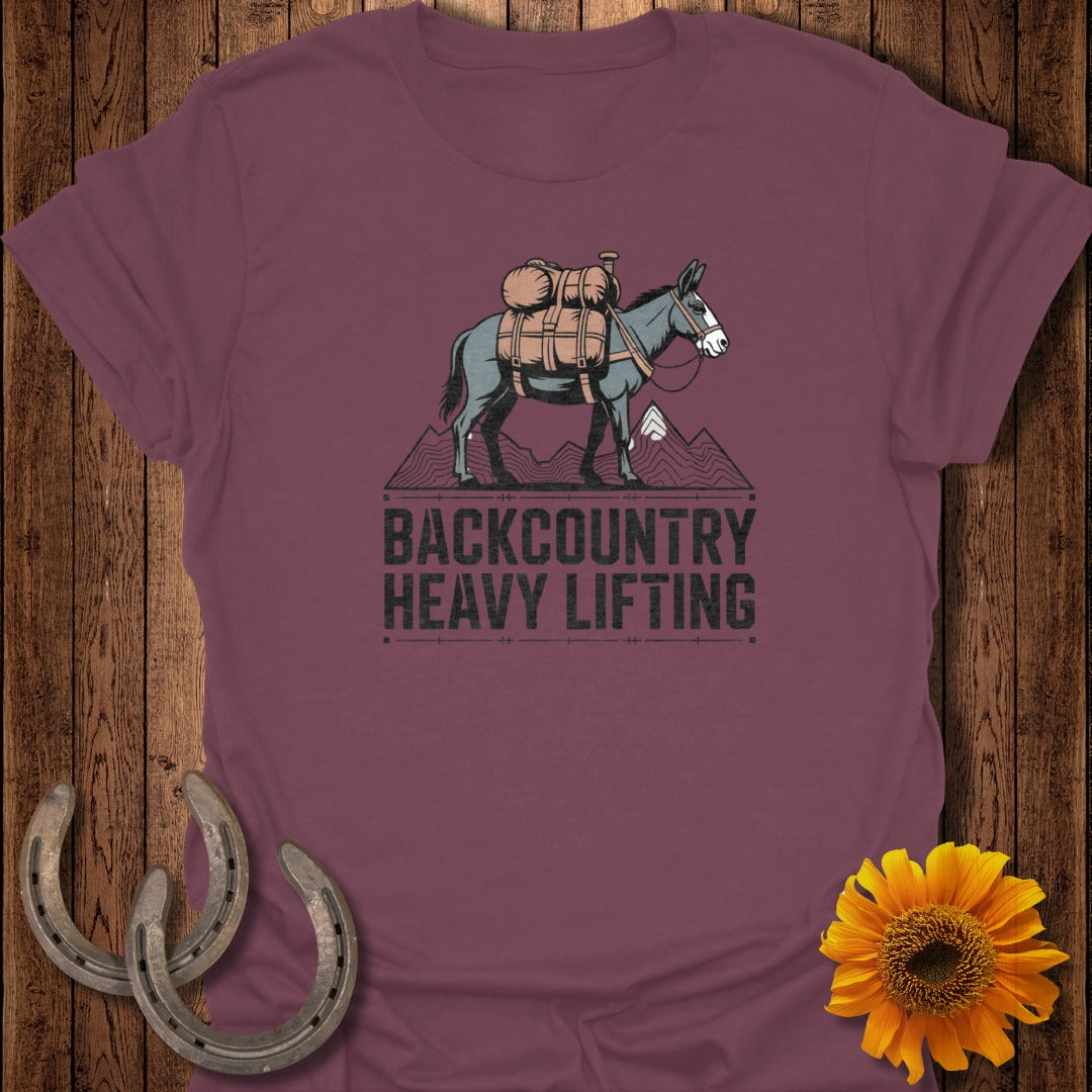 Donkey carrying a backpack with "Backcountry Heavy Lifting" text.