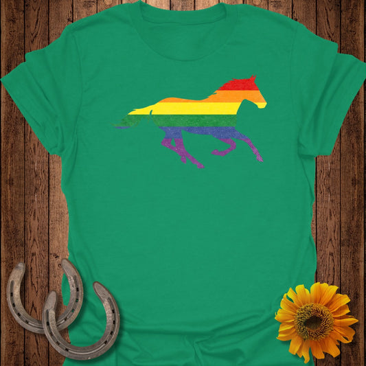 Rainbow Horse Graphic Design Green T-Shirt