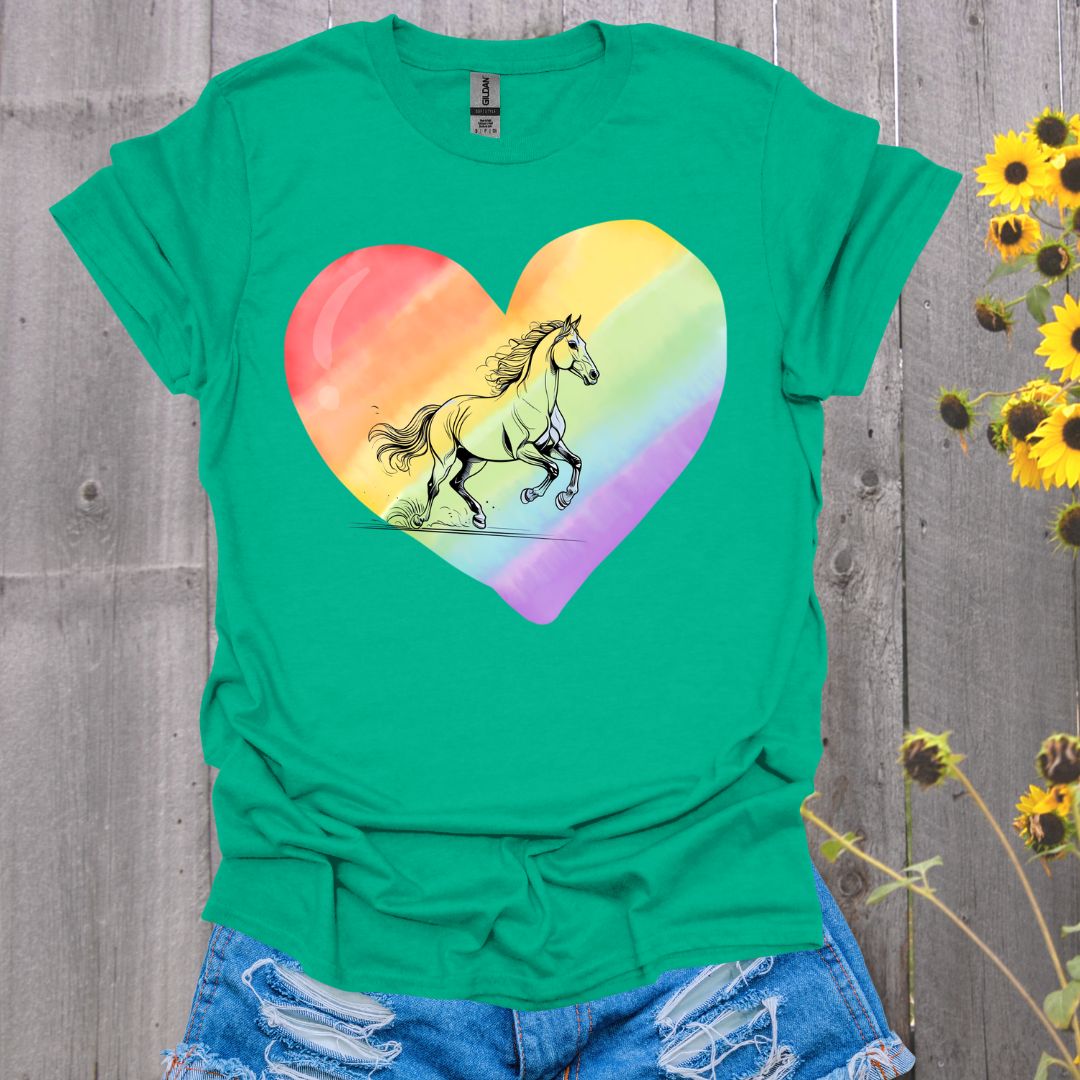 Rainbow Heart Pride Horse T-Shirt