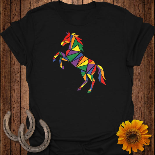Colorful Geometric Horse Design Black Shirt