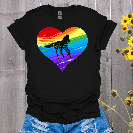 Rainbow Running Heart Horse T-Shirt