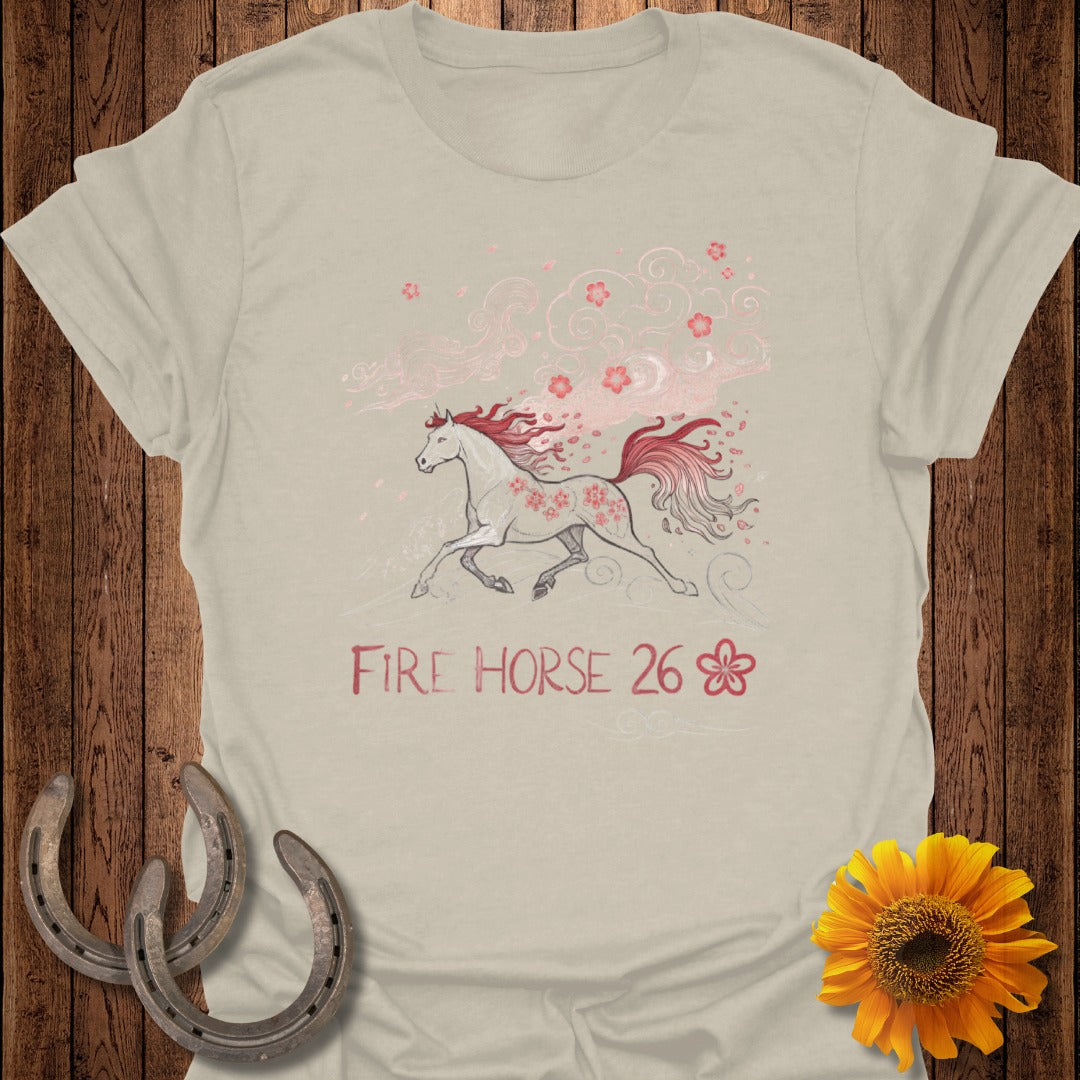 Fire Horse 26 Artistic Floral Design T-Shirt