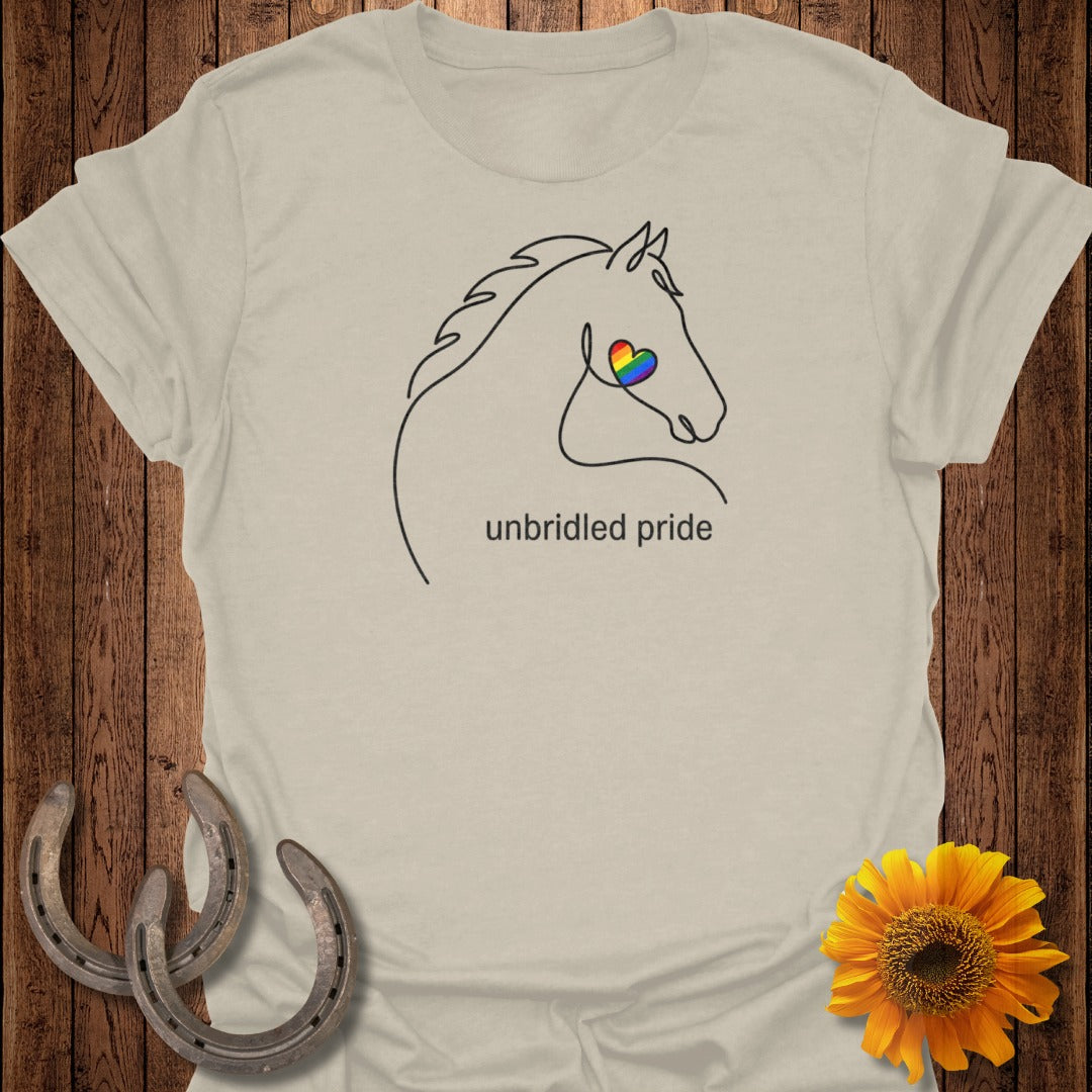 Unbridled Pride Horse with Rainbow Heart T-shirt