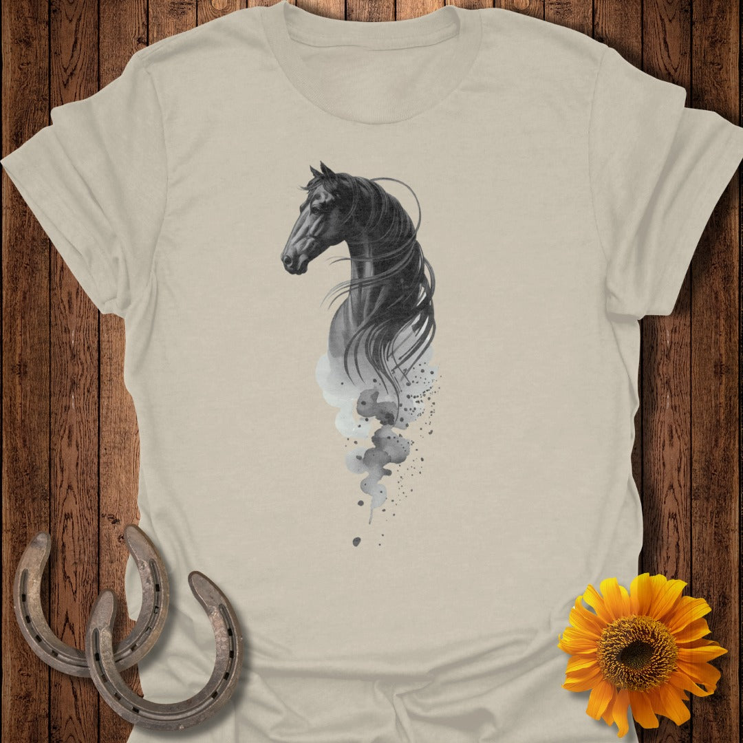 T-shirt featuring a watercolor horse head with flowing mane.