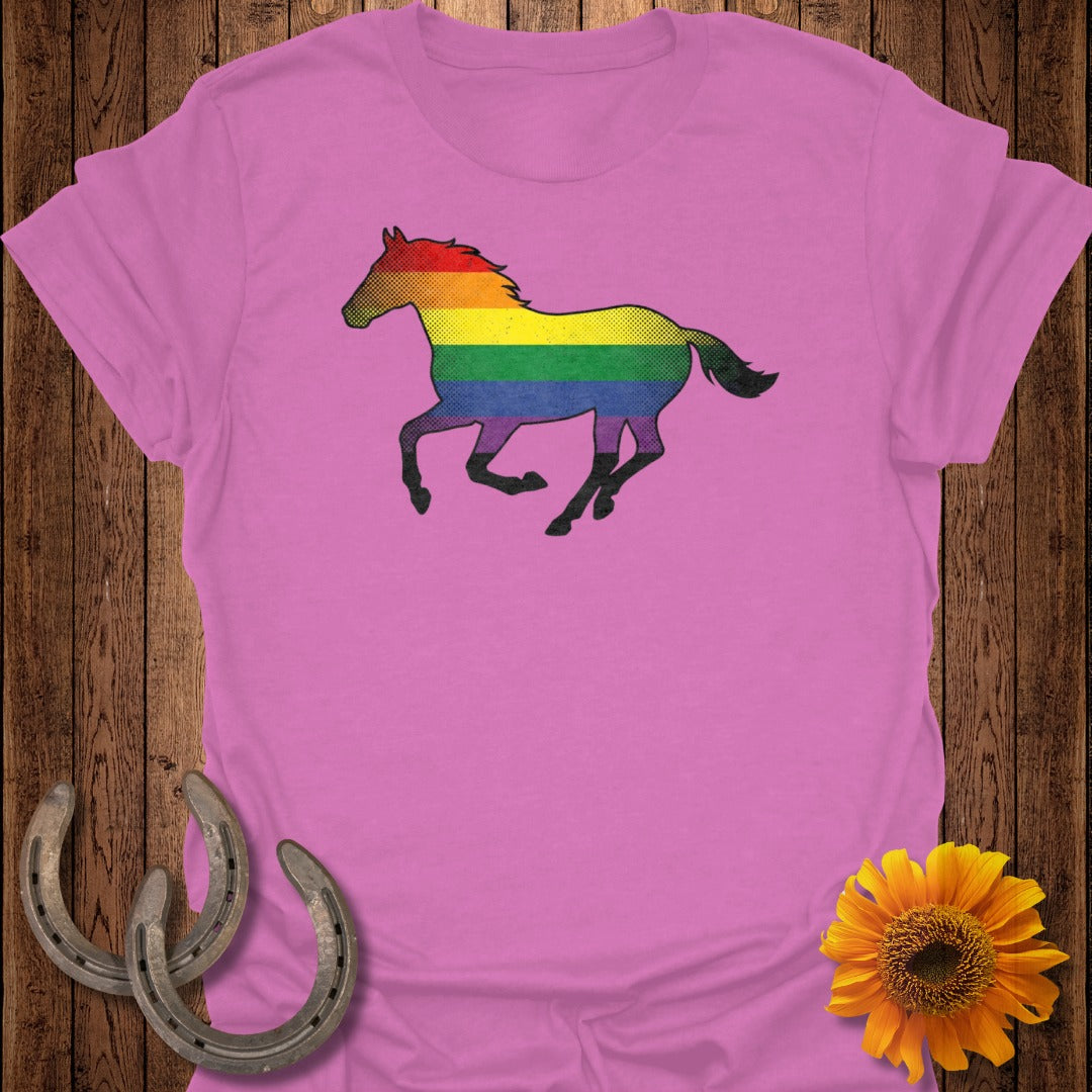 Rainbow Horse Graphic on Vibrant Pink Shirt