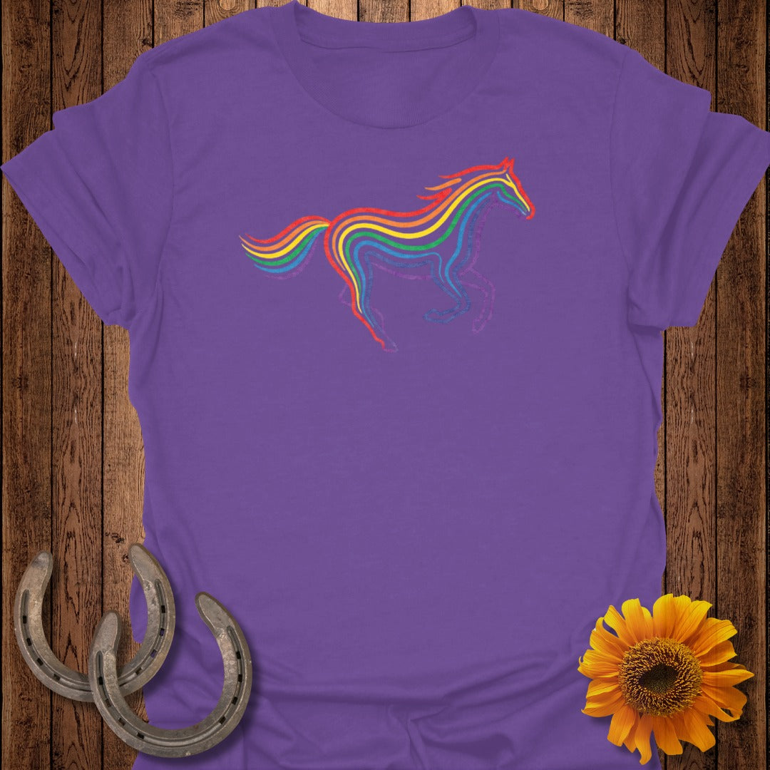 Rainbow Striped Horse Graphic Purple Shirt