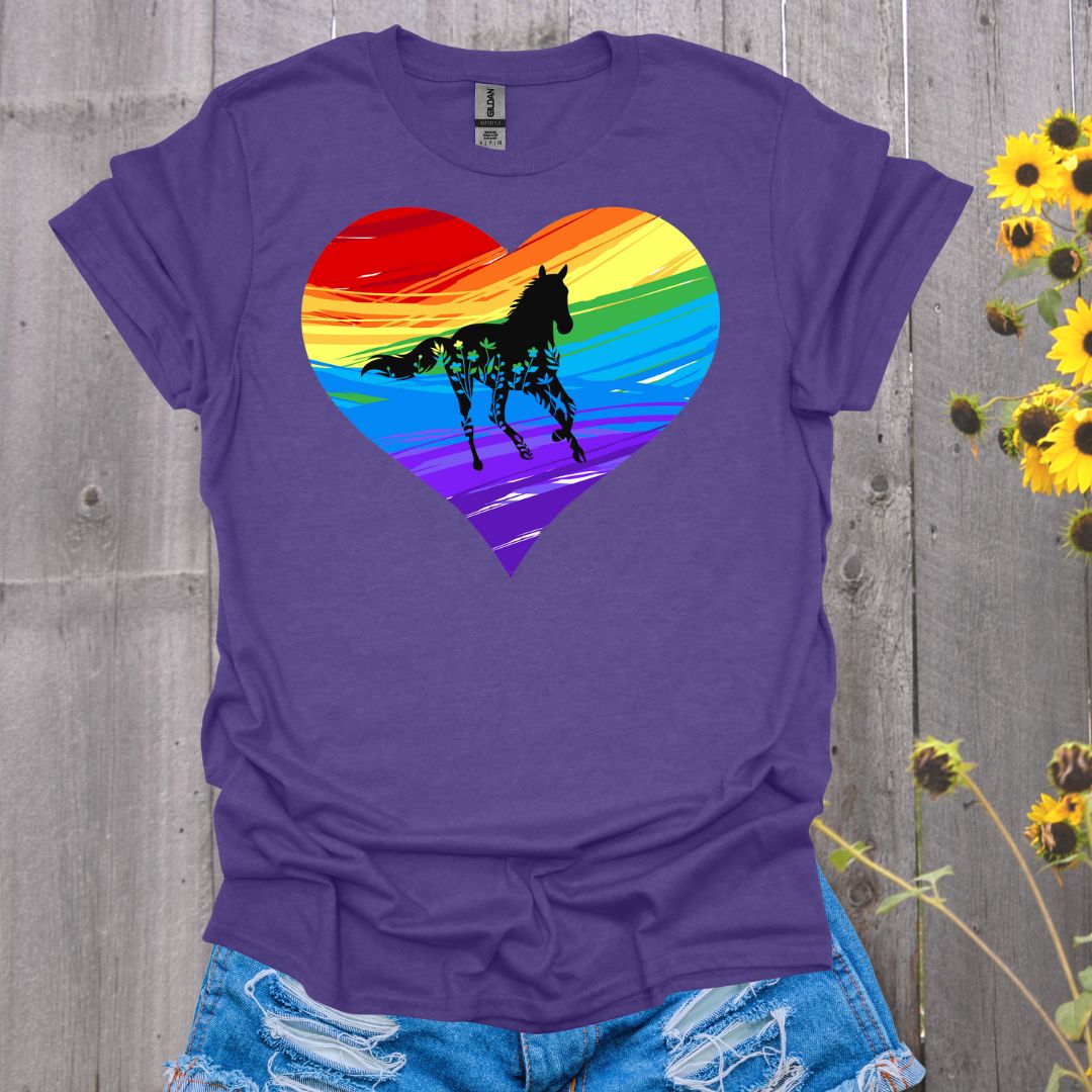 Rainbow Running Heart Horse T-Shirt