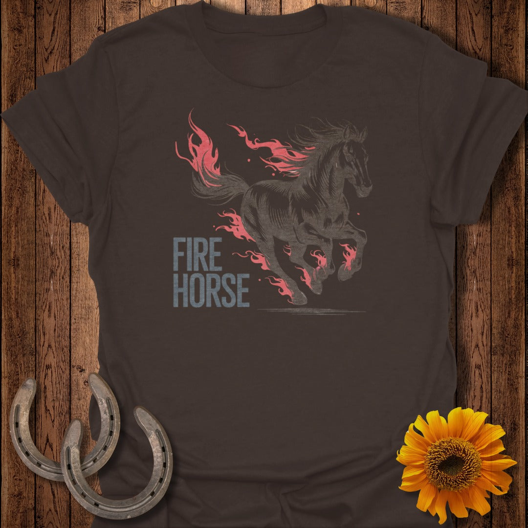 Fire Horse Graphic Tee with Flame Design Shirt