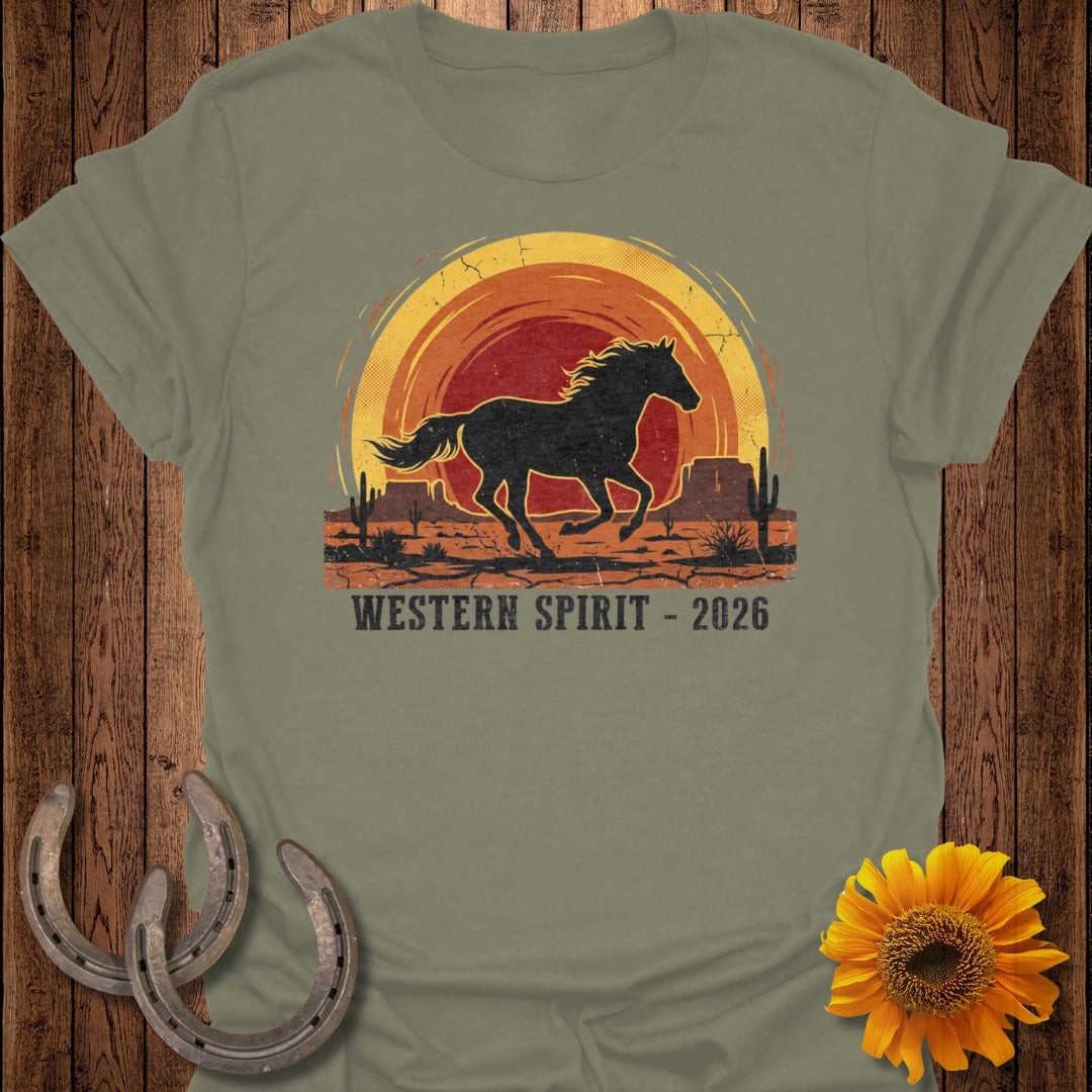 Western Spirit 2026 T-Shirt with Horse Print Design