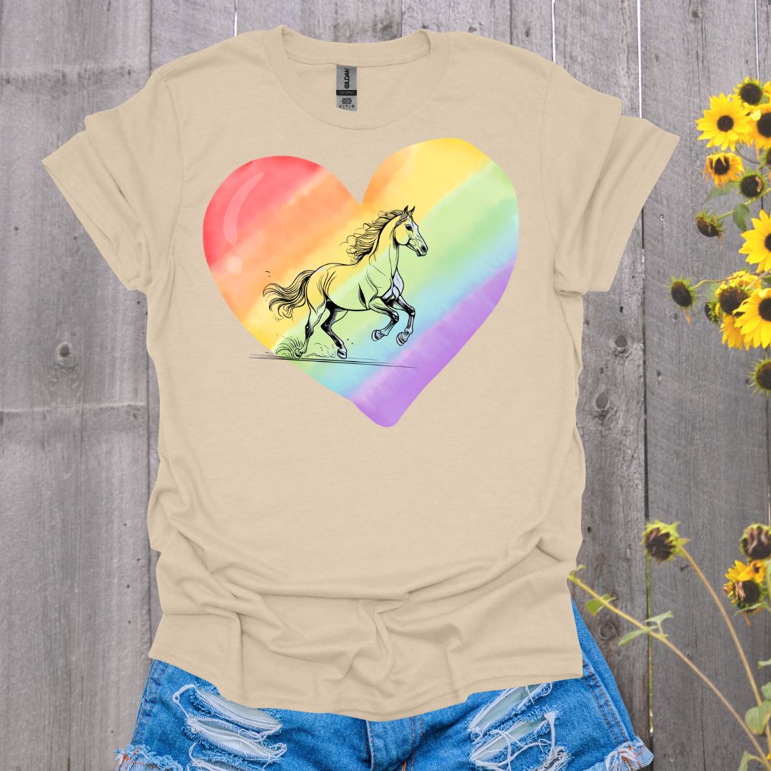 Rainbow Heart Pride Horse T-Shirt