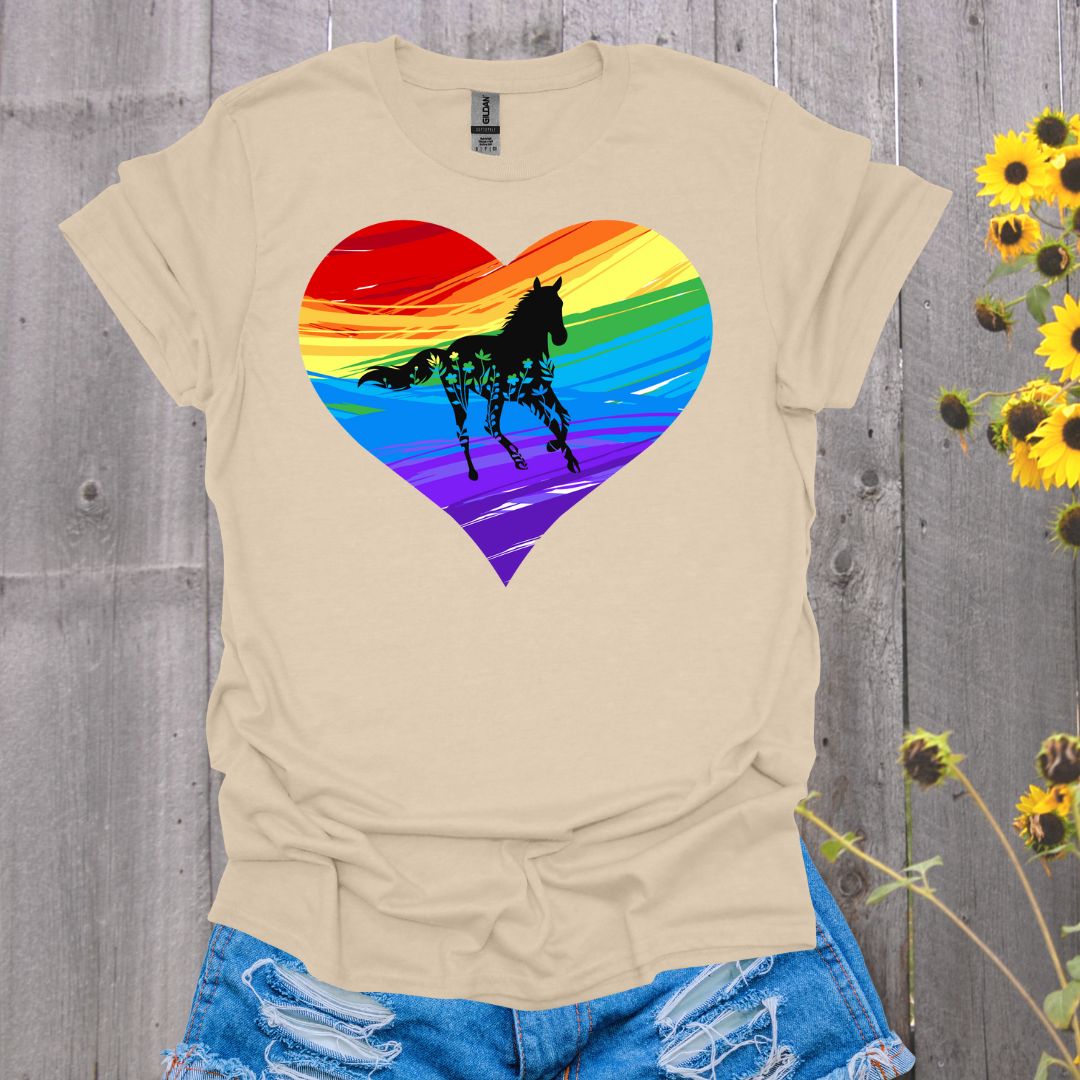Rainbow Running Heart Horse T-Shirt