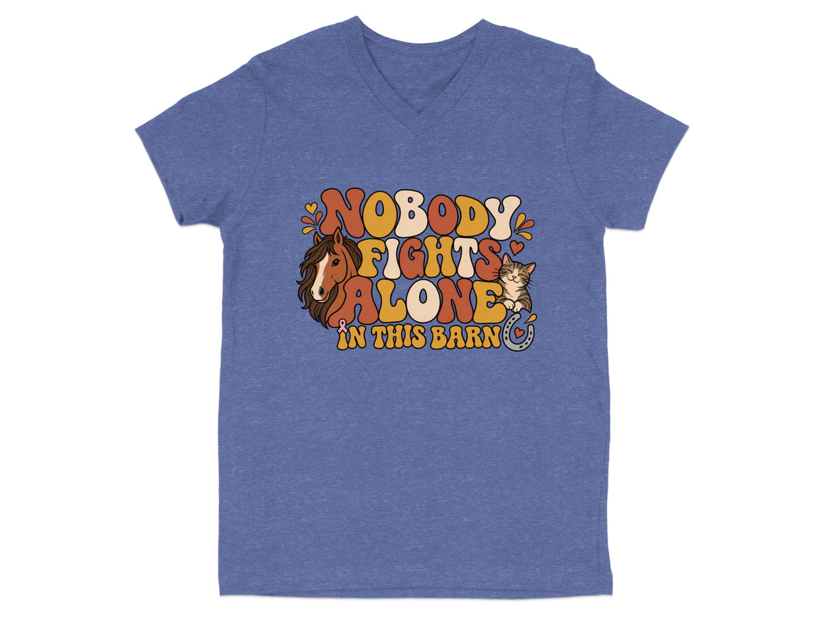 Horse and cat graphic with "Nobody Fights Alone In This Barn" text.