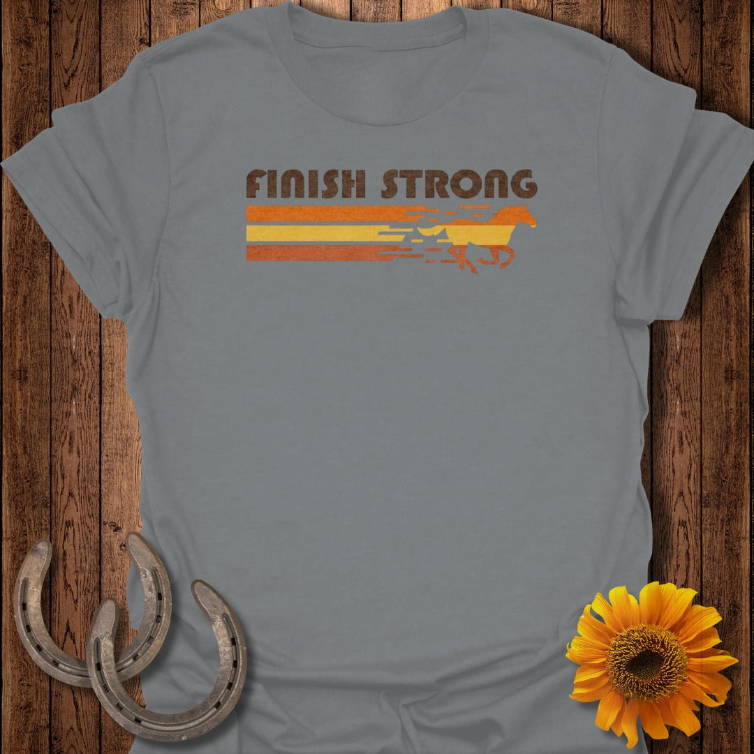 Finish Strong Retro Horse Racing Graphic T-Shirt