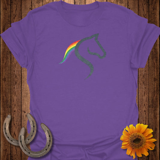 Purple Shirt with Rainbow Horse Design Graphic Tee