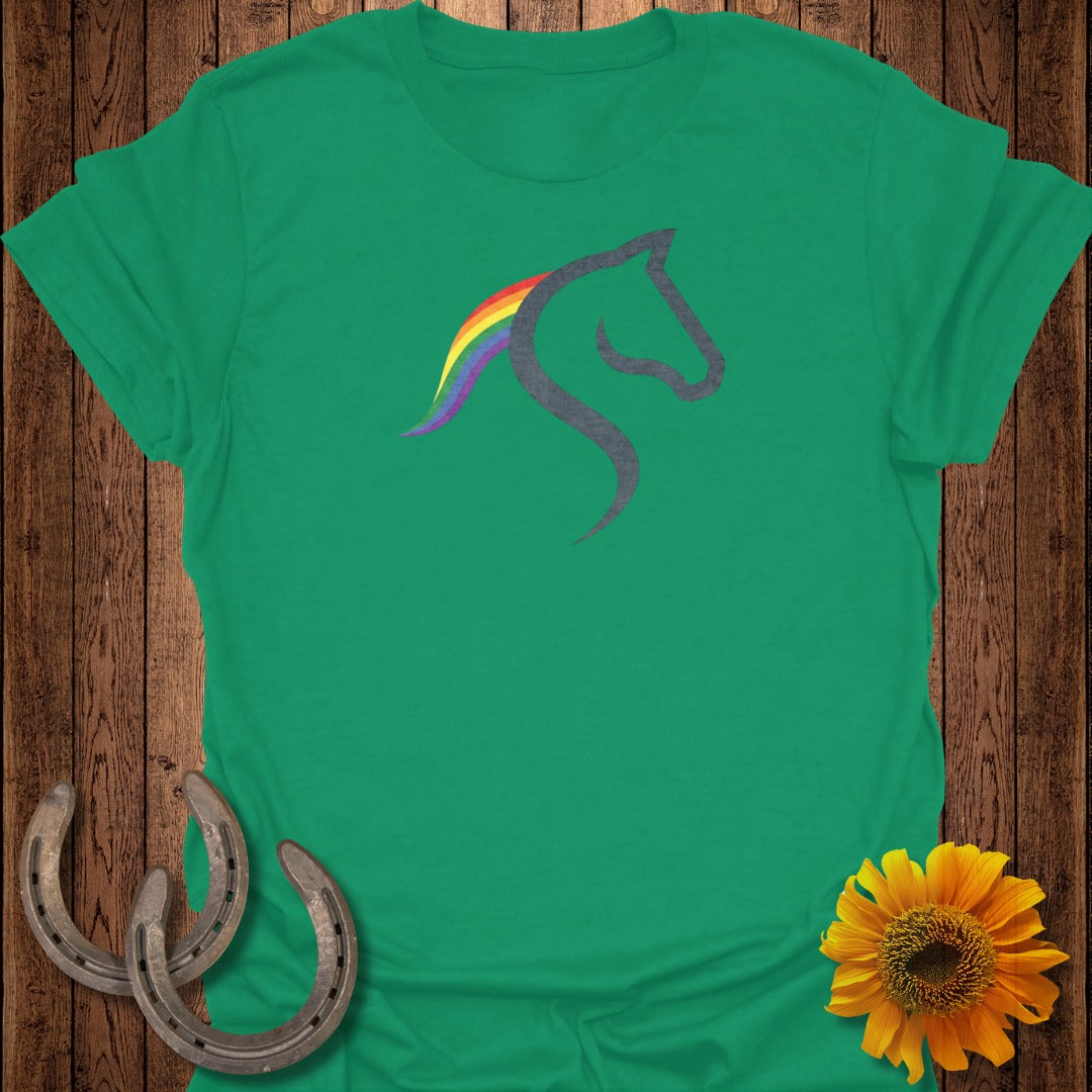 Colorful Horse Design on Green T-Shirt for Horse Lovers