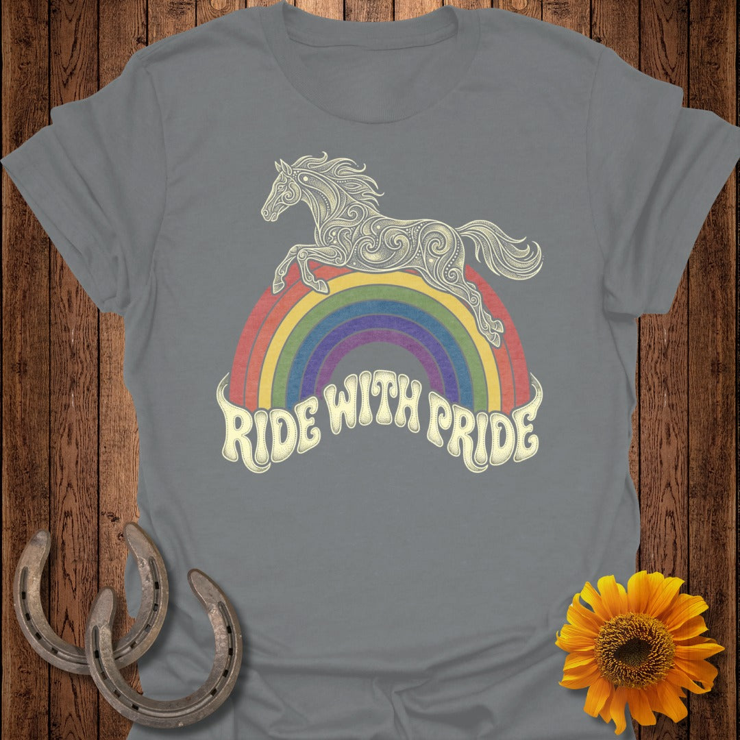 Ride with Pride Rainbow Horse Graphic T-Shirt