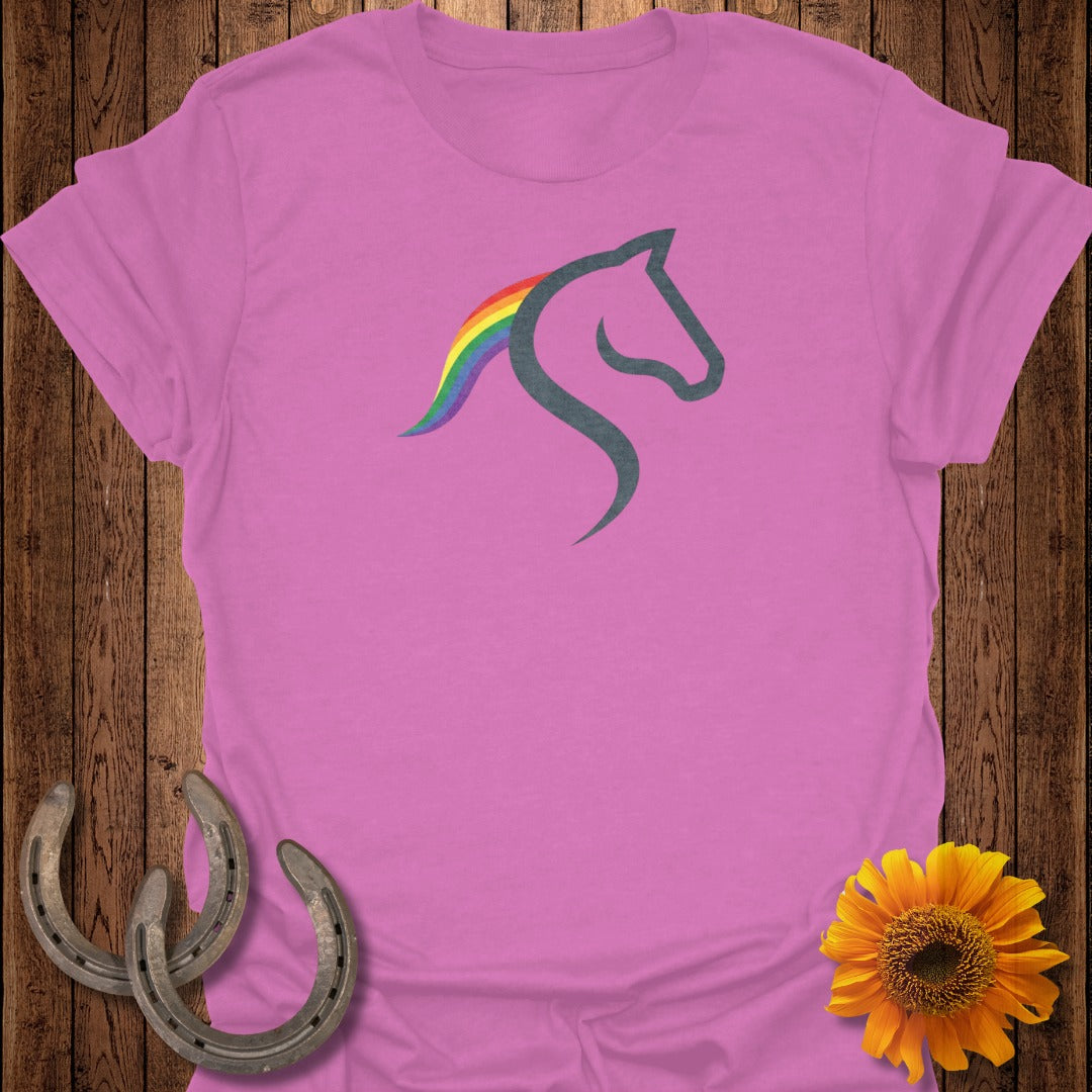 Vibrant Rainbow Horse Design on Pink T-Shirt