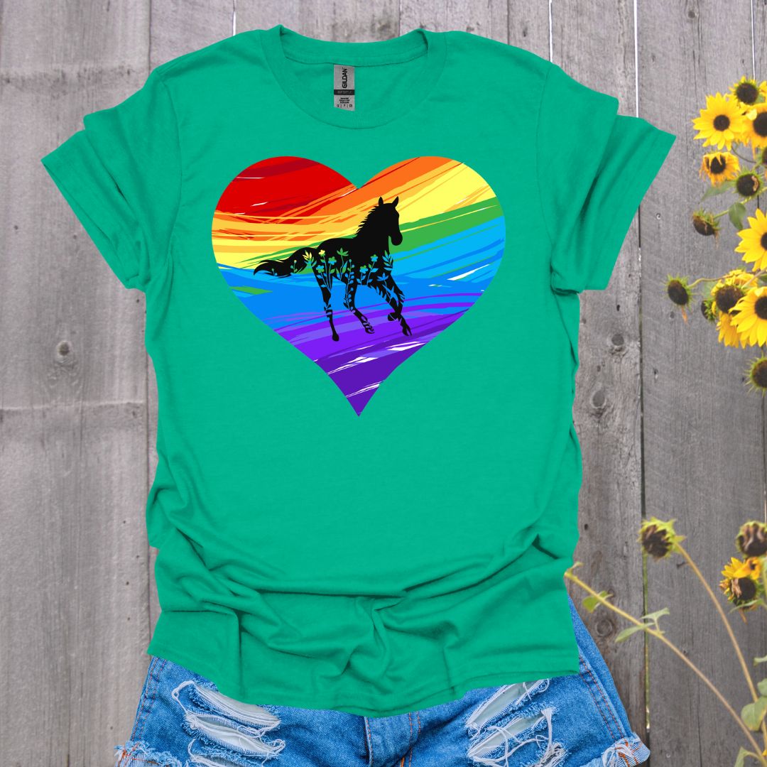 Rainbow Running Heart Horse T-Shirt