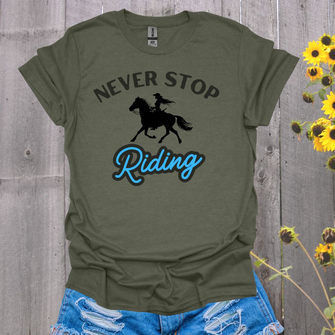 Never Stop Riding Horse T-Shirt - Unisex Softstyle