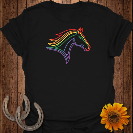 Colorful Neon Horse Head Design Black T-shirt