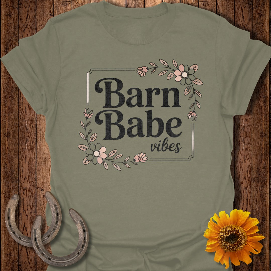 Barn Babe Vibes Graphic Tee with Floral Design