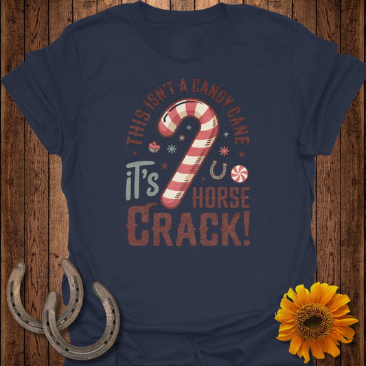 Navy t-shirt with "This Isn't a Candy Cane It's Horse Crack!" graphic.