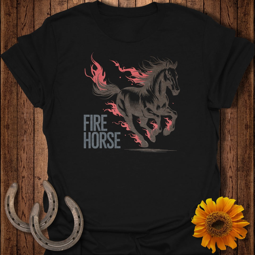 Fire Horse Graphic Print Black T-Shirt Product