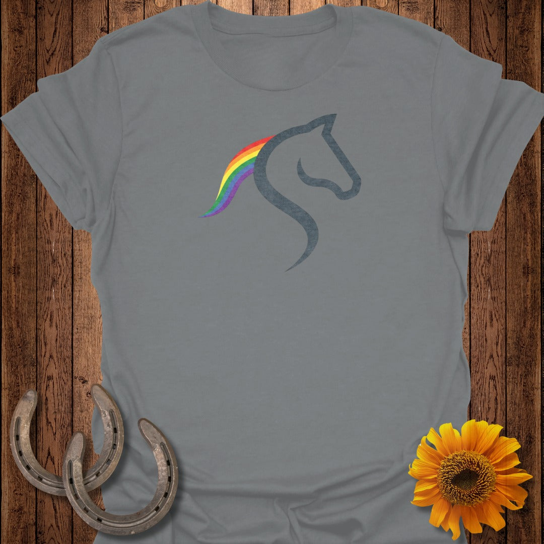 Rainbow Horse Graphic Design on Gray T-shirt