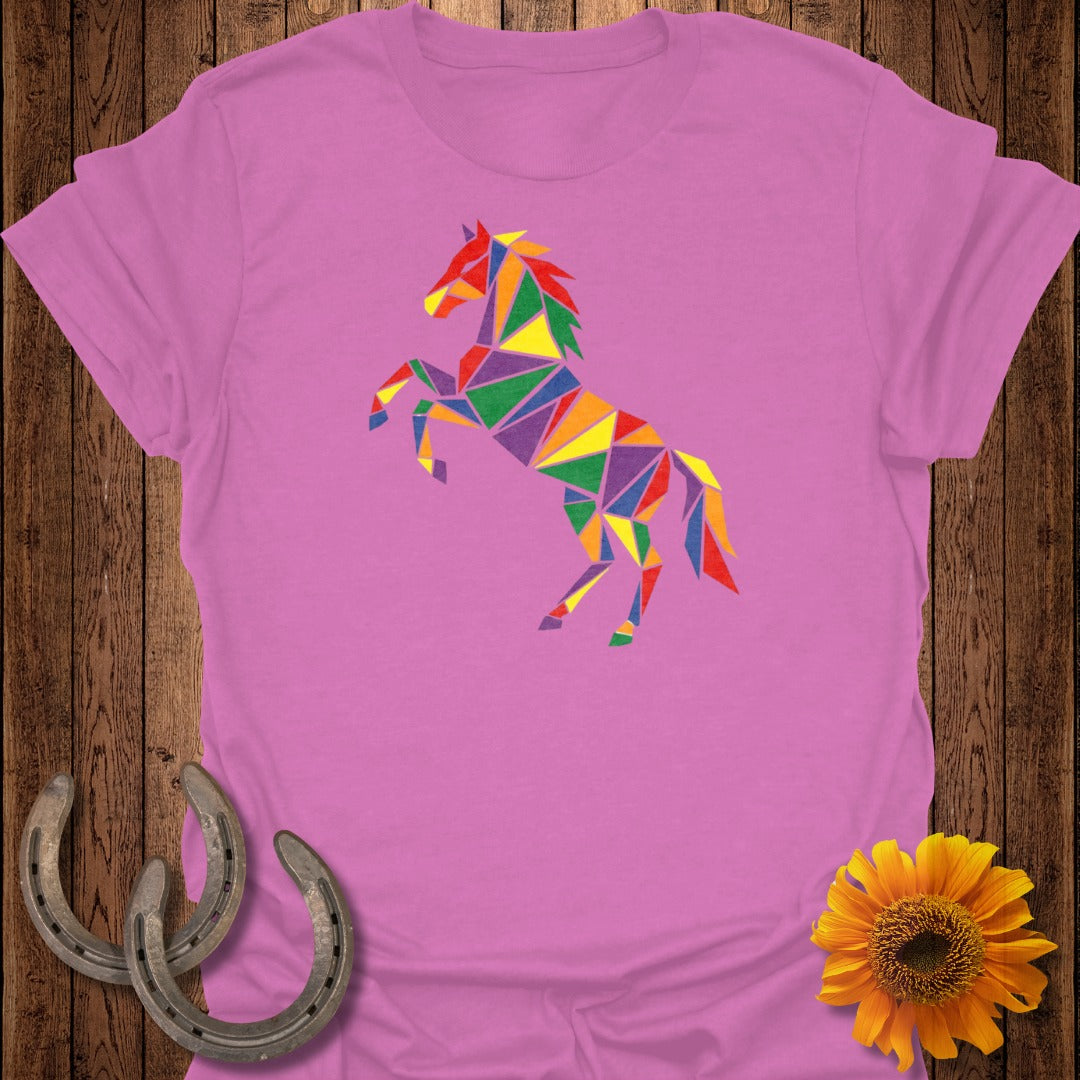 Rainbow Geometric Horse Graphic Pink T-Shirt Product