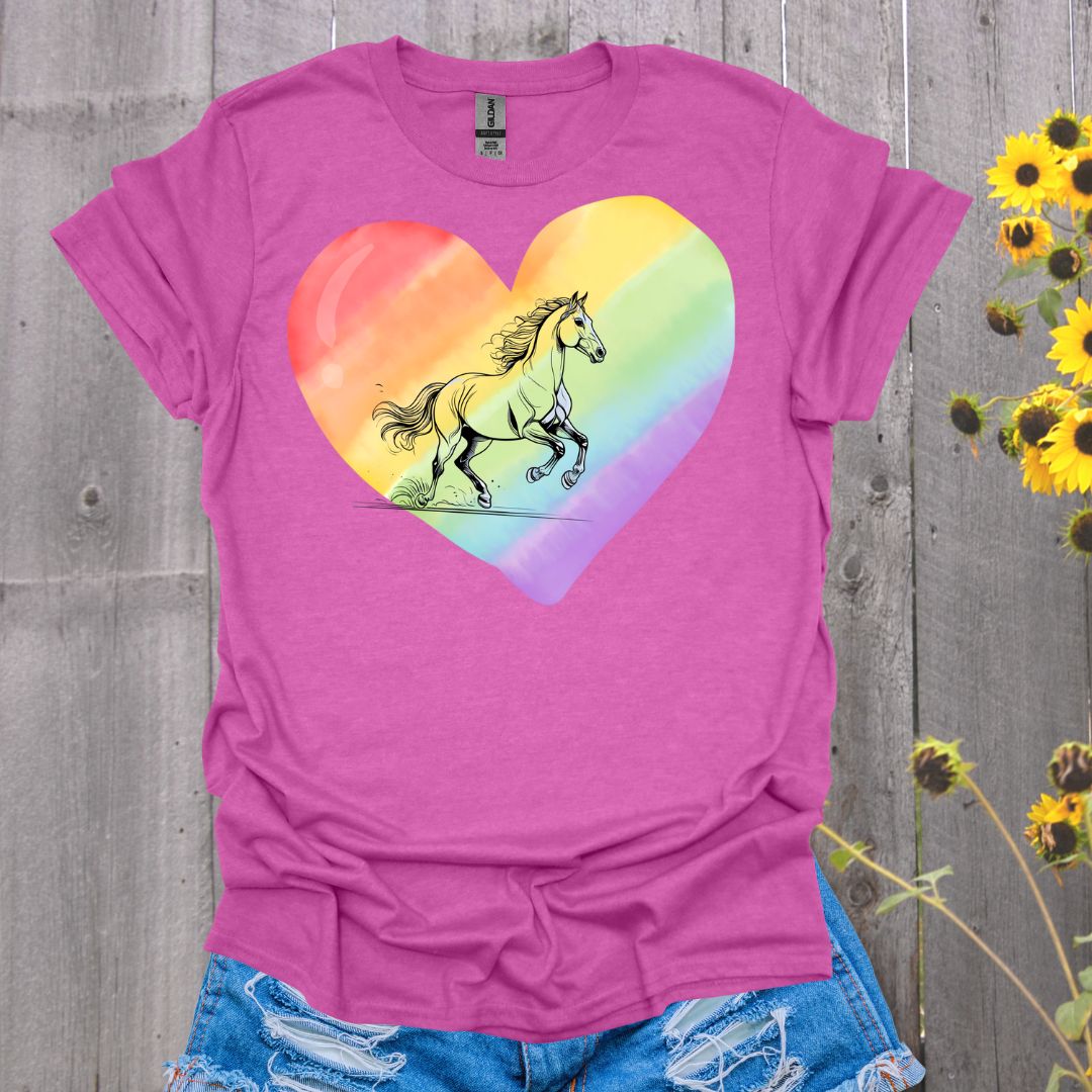 Rainbow Heart Pride Horse T-Shirt