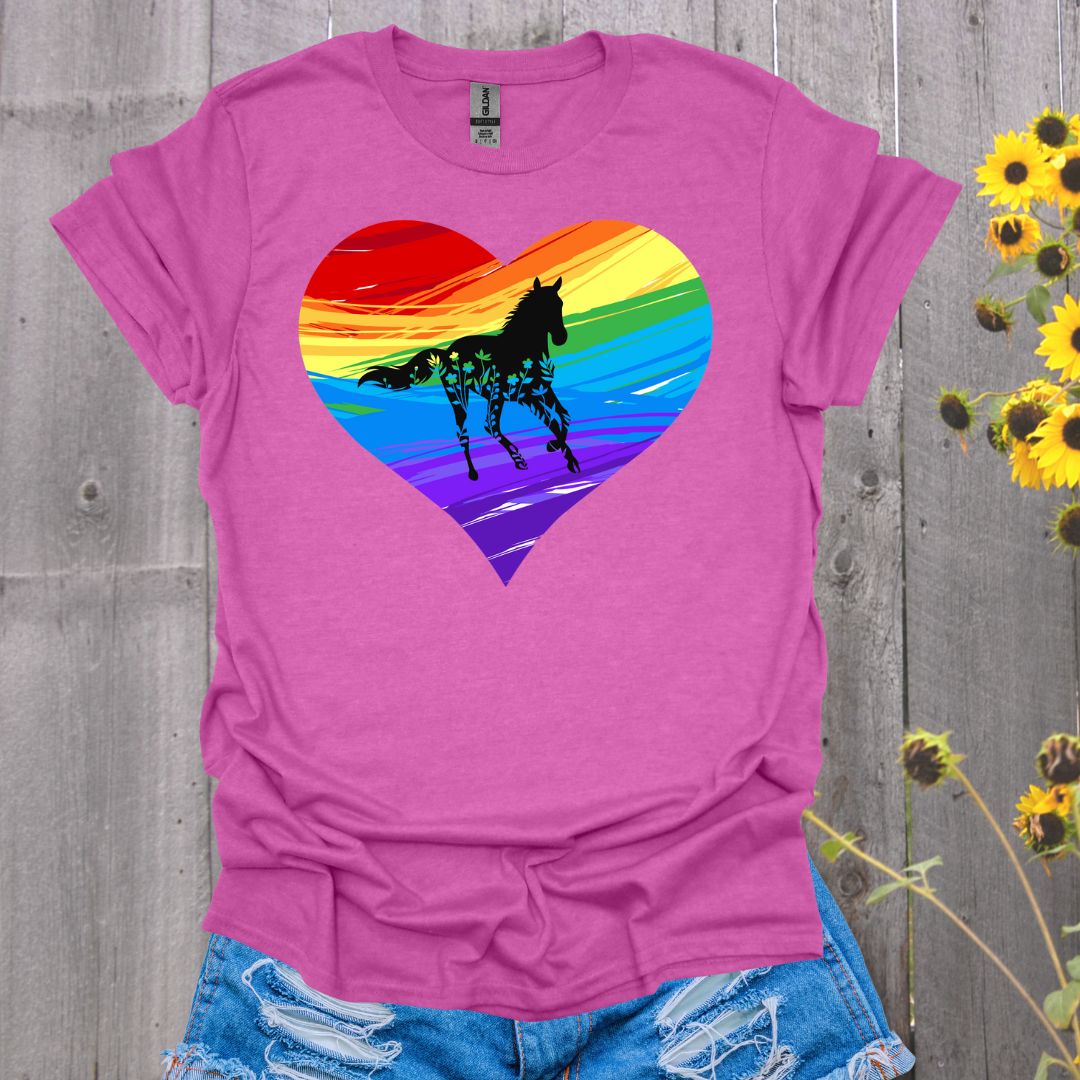 Rainbow Running Heart Horse T-Shirt