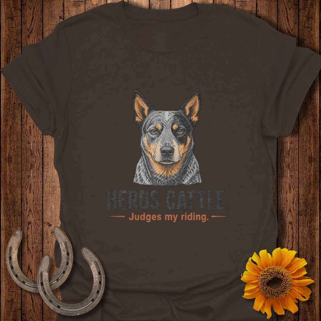 Brown t-shirt with an Australian Cattle Dog graphic and text.
