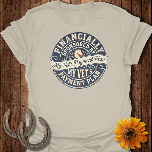 T-shirt with "Financially Sponsored by My Vet's Payment Plan" text.