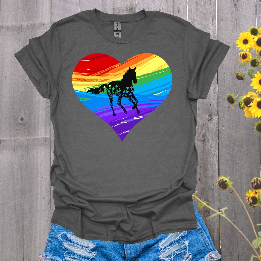Rainbow Running Heart Horse T-Shirt