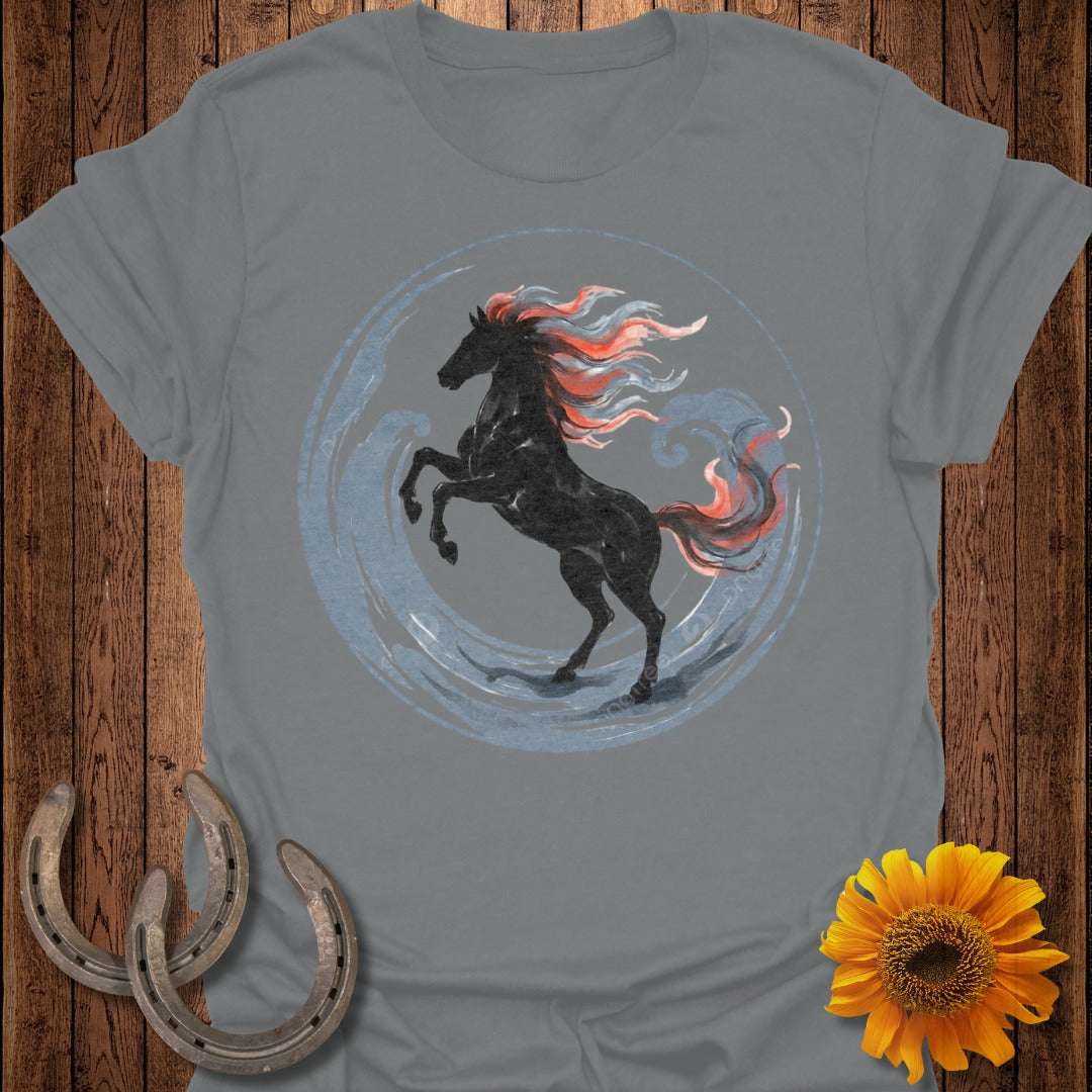 Fiery Mane Black Horse Graphic Gray T-Shirt Product