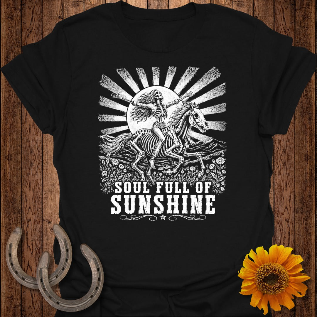 Skeleton riding a horse with "Soul Full of Sunshine" text.