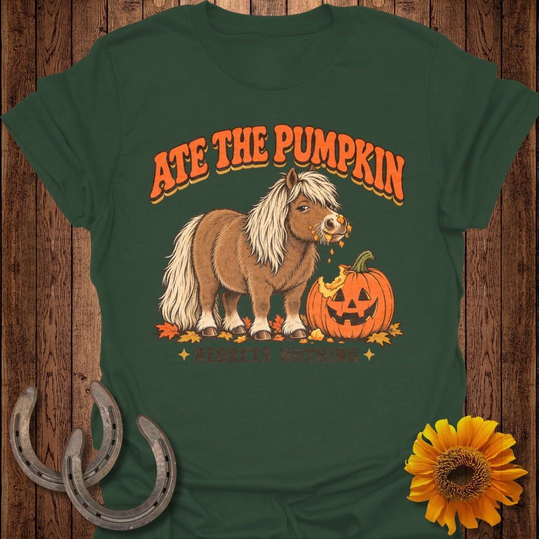 Pony eating a pumpkin with text "Ate The Pumpkin".