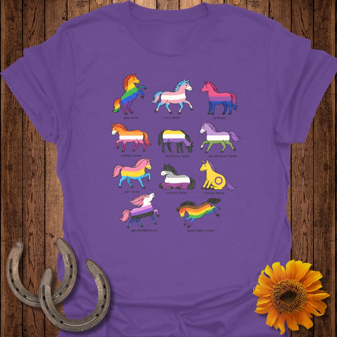 Rainbow horses representing various sexual orientations and gender identities.