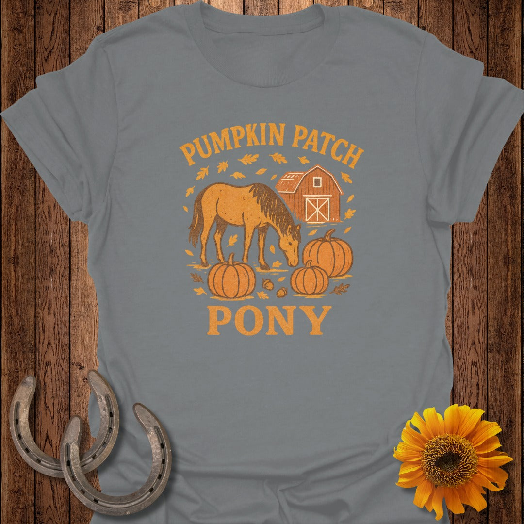 Pumpkin Patch Pony graphic with horse, pumpkins, and barn.