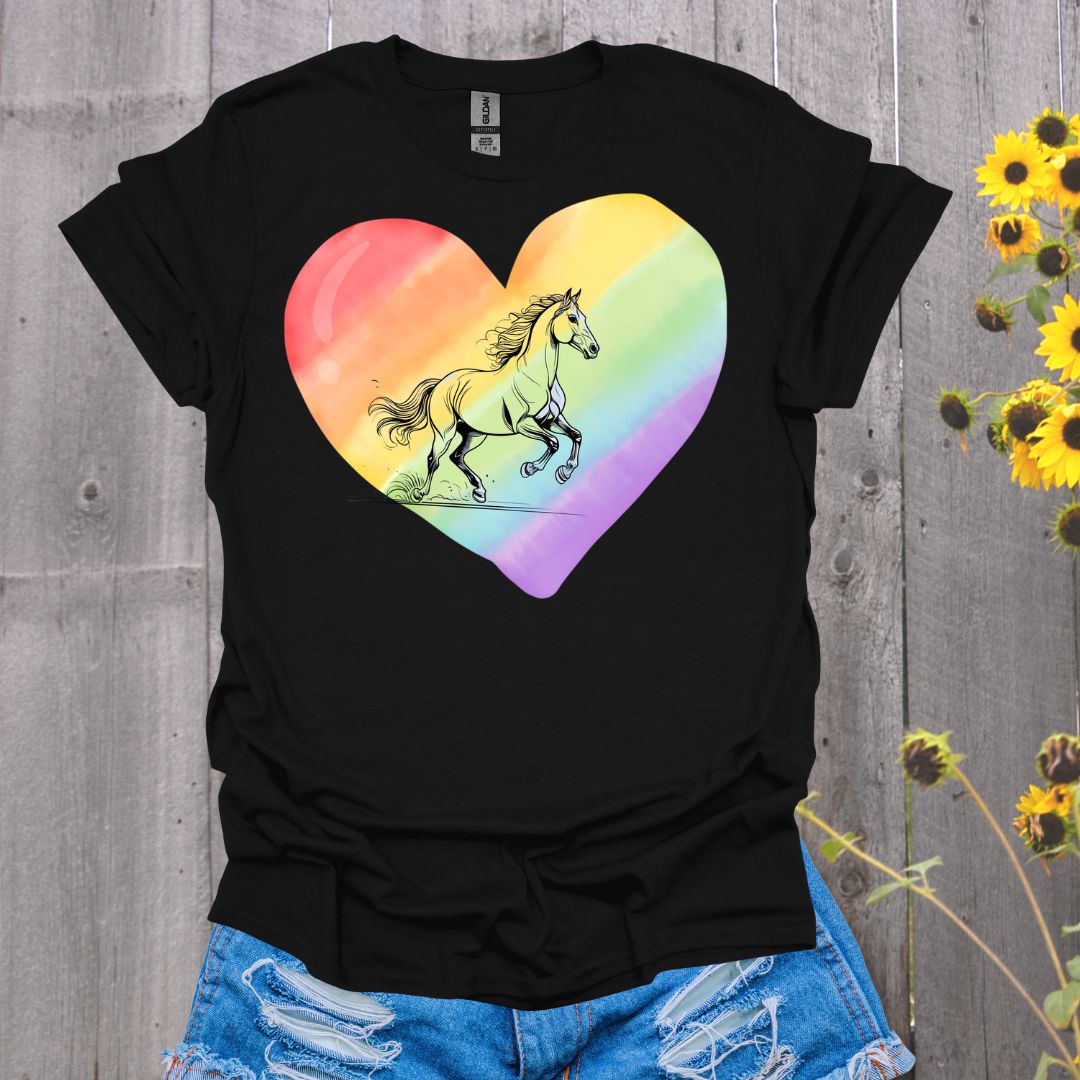 Rainbow Heart Pride Horse T-Shirt