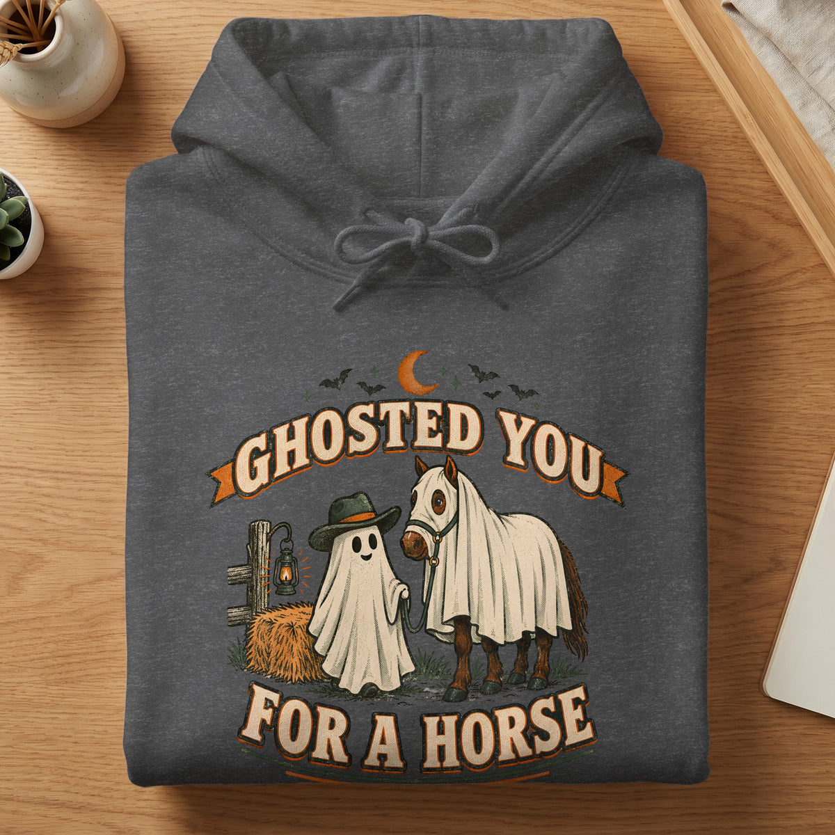 Ghost costume and horse with "Ghosted You For A Horse" text.