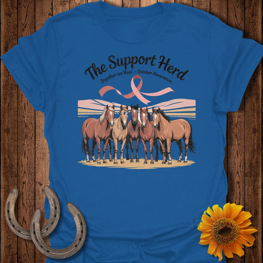 The Support Herd text over horses and pink ribbon graphic.