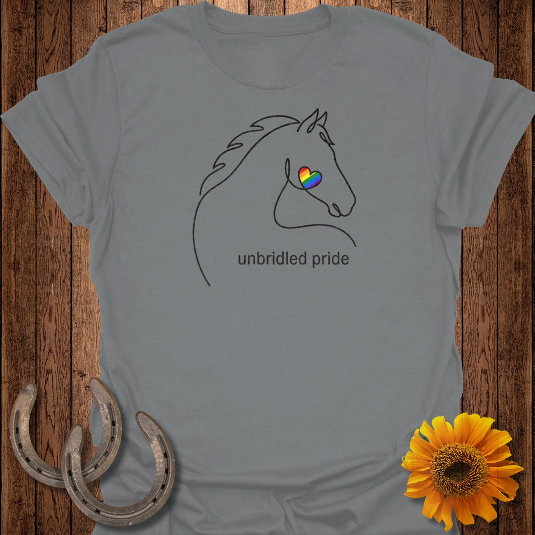 unbridled pride horse with rainbow heart shirt