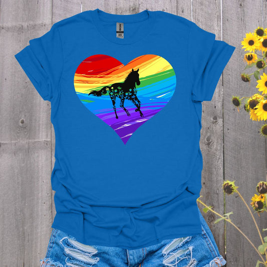 Rainbow Running Heart Horse T-Shirt
