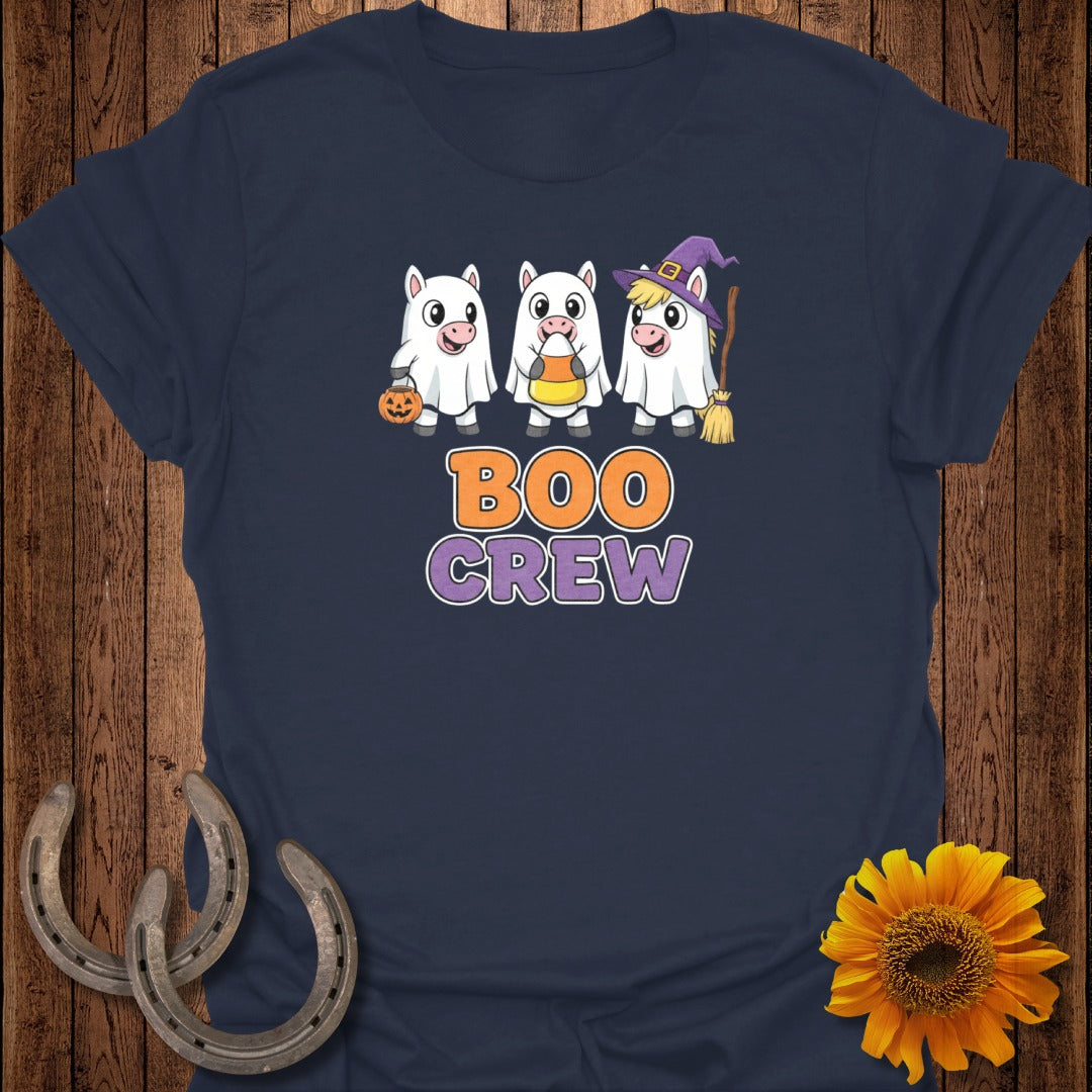 Three pigs in ghost costumes with "BOO CREW" text.