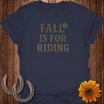 Navy t-shirt with "FALL IS FOR RIDING" text and a small maple leaf.