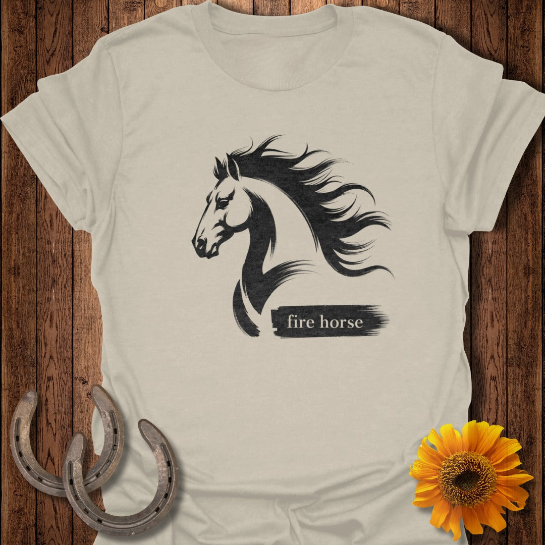 Black horse silhouette with flowing mane and "fire horse" text.