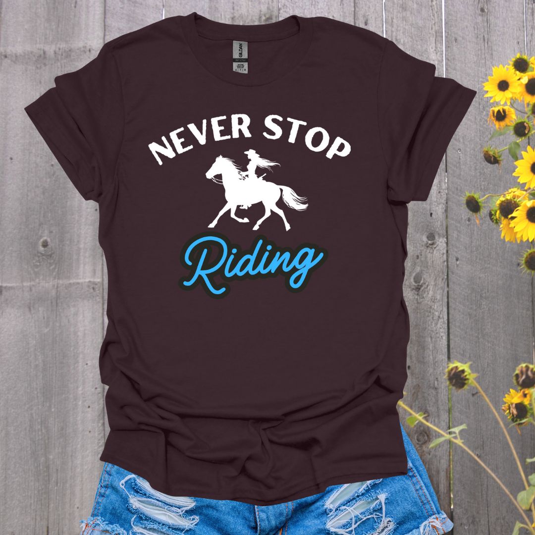 Never Stop Riding Horse T-Shirt - Unisex Softstyle